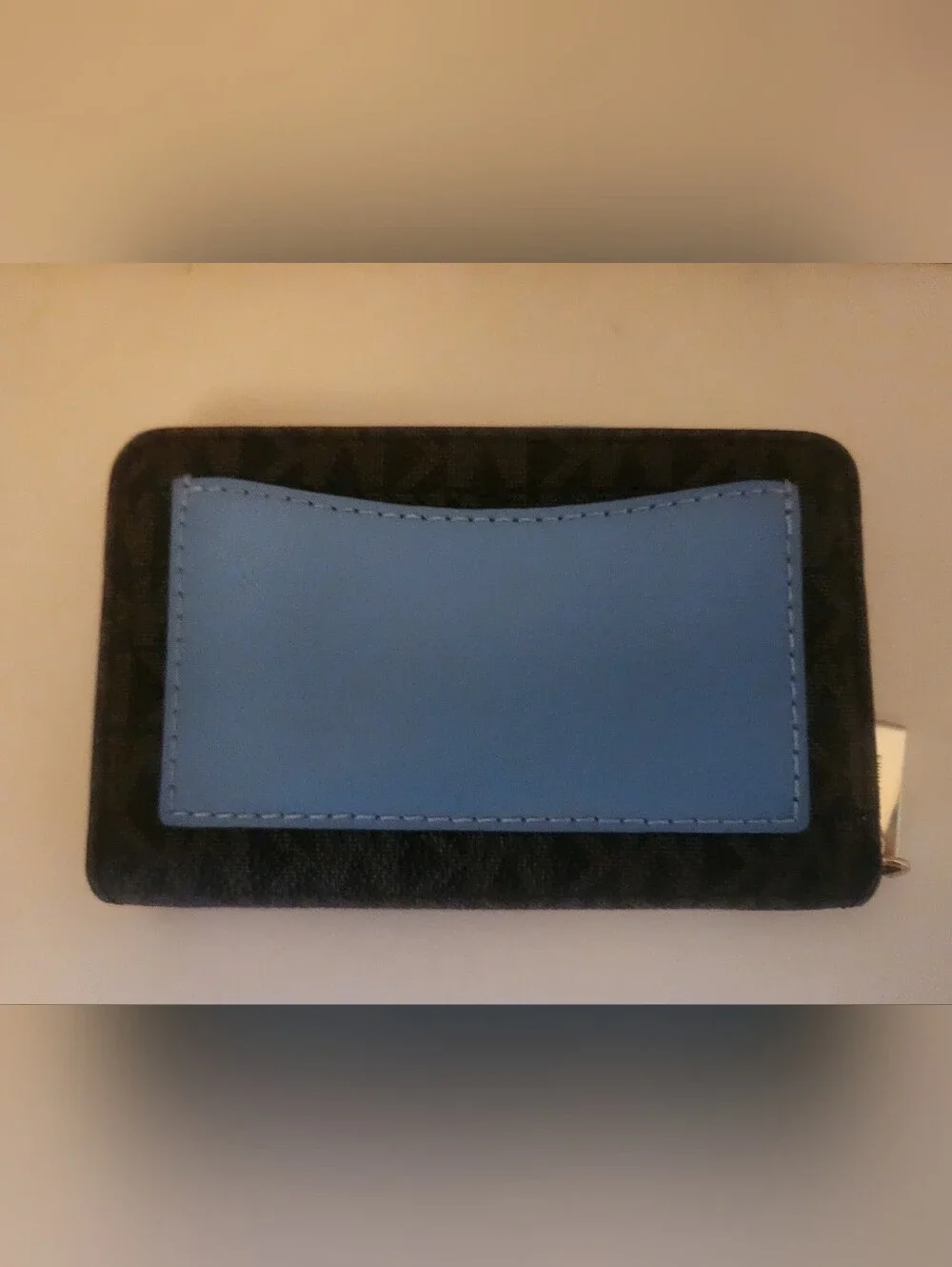Michael Kors Blue & Black MK Logo Zip Card Holder